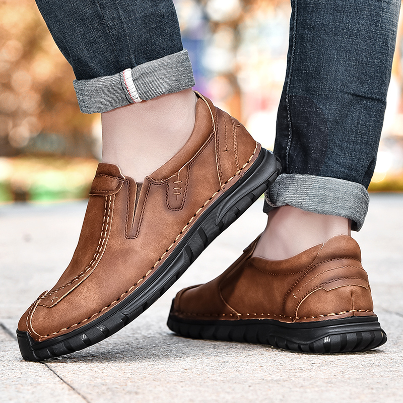 SocNoDn Luxury Men&apos;s Casual Fashion Genuine Leather Slip-ons Shoes Hiking Loafers Boots Shoes Soft