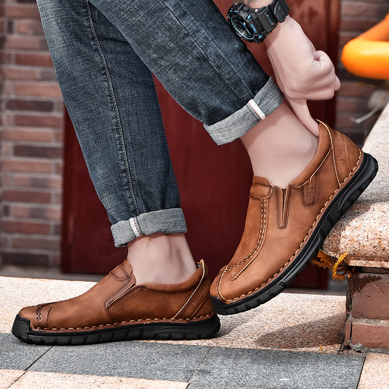 SocNoDn Luxury Men&apos;s Casual Fashion Genuine Leather Slip-ons Shoes Hiking Loafers Boots Shoes Soft