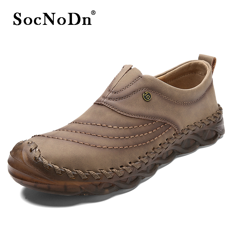 SocNoDn Men&apos;s Fashion Luxury Casual Genuine Leather Low-top Boots Men Climbing Hiking Loafers Shoes