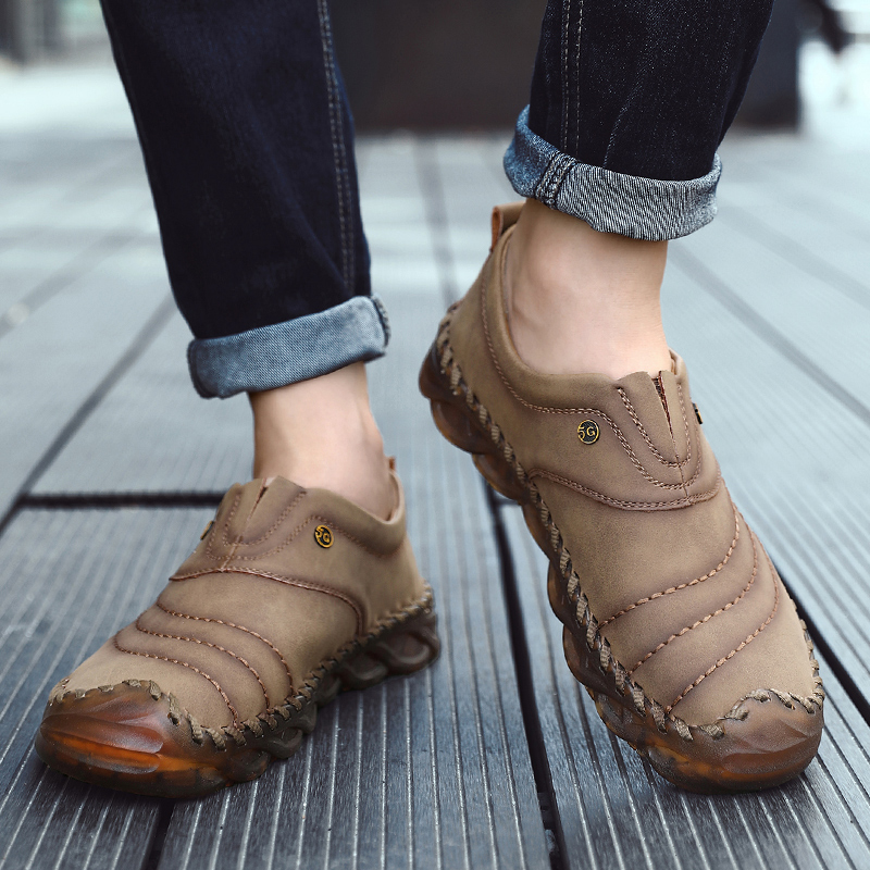 SocNoDn Men&apos;s Fashion Luxury Casual Genuine Leather Low-top Boots Men Climbing Hiking Loafers Shoes