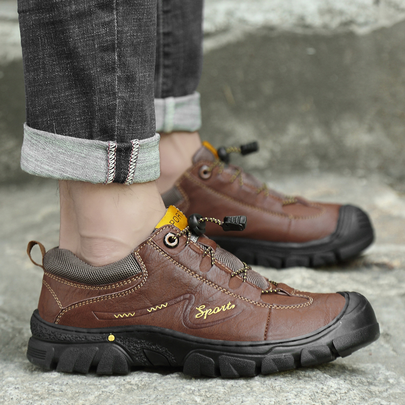 SocNoDn Luxury Men's Fashion Casual Genuine Leather Low-top Boots Men Climbing Hiking Boots Shoes