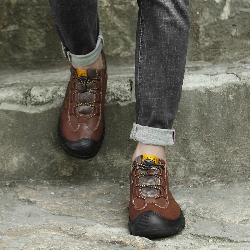 SocNoDn Luxury Men's Fashion Casual Genuine Leather Low-top Boots Men Climbing Hiking Boots Shoes