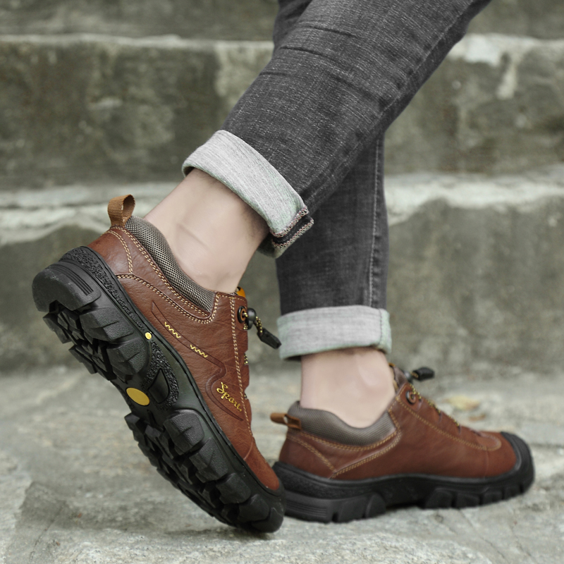 SocNoDn Luxury Men's Fashion Casual Genuine Leather Low-top Boots Men Climbing Hiking Boots Shoes