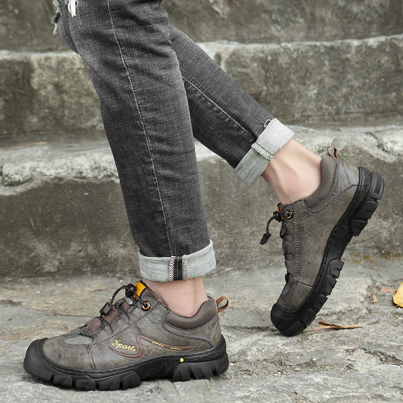 SocNoDn Luxury Men's Fashion Casual Genuine Leather Low-top Boots Men Climbing Hiking Boots Shoes