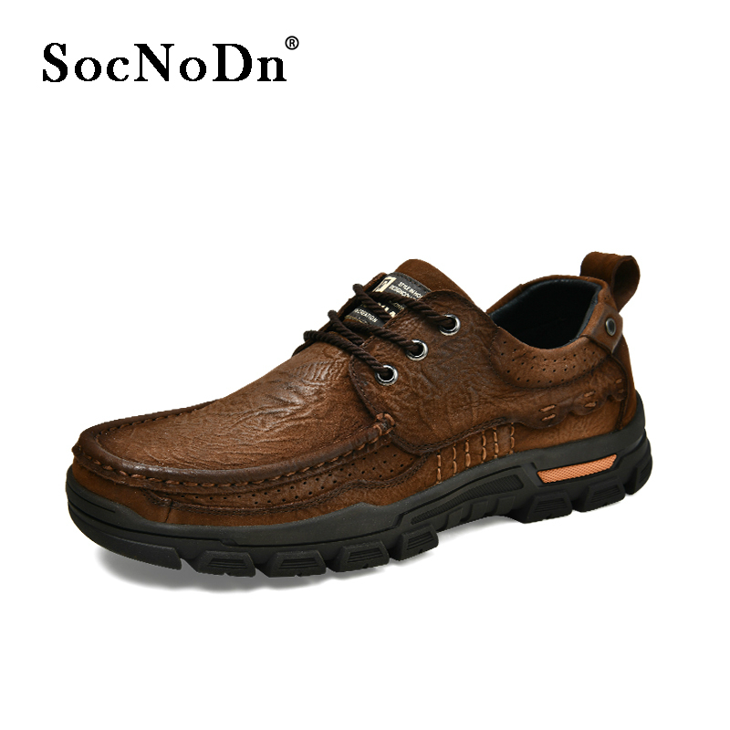 SocNoDn Luxury Men's Fashion Casual Genuine Leather Low-top Boots Men Climbing Hiking Sneakers Shoes