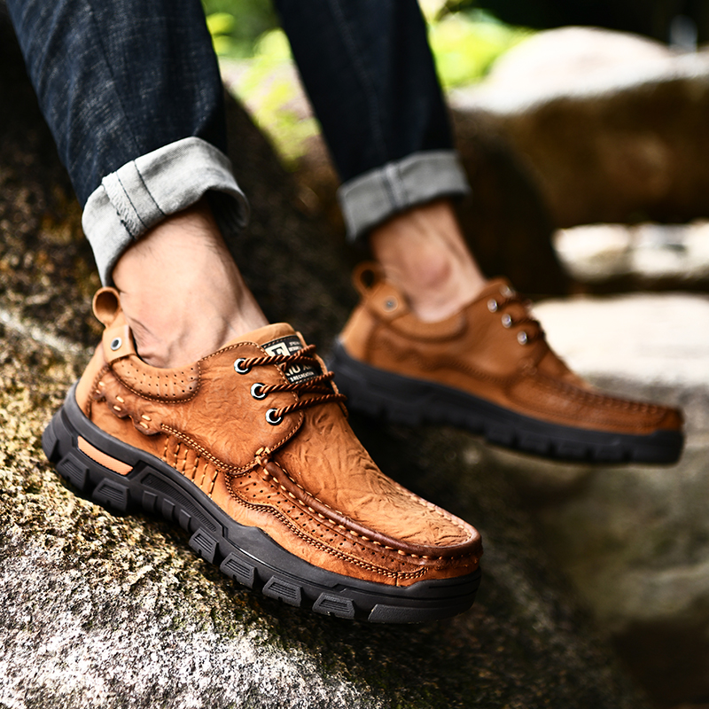 SocNoDn Luxury Men's Fashion Casual Genuine Leather Low-top Boots Men Climbing Hiking Sneakers Shoes