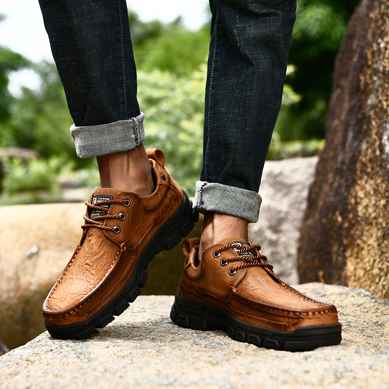 SocNoDn Luxury Men's Fashion Casual Genuine Leather Low-top Boots Men Climbing Hiking Sneakers Shoes