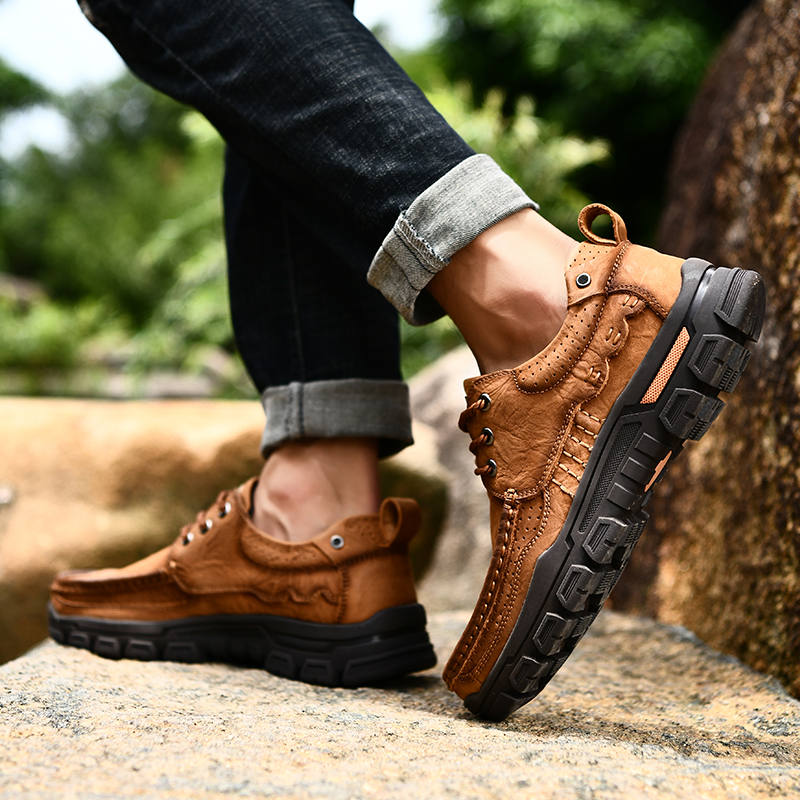 SocNoDn Luxury Men's Fashion Casual Genuine Leather Low-top Boots Men Climbing Hiking Sneakers Shoes