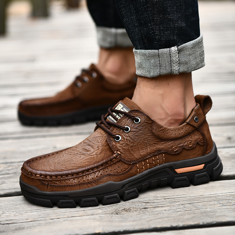 SocNoDn Luxury Men's Fashion Casual Genuine Leather Low-top Boots Men Climbing Hiking Sneakers Shoes