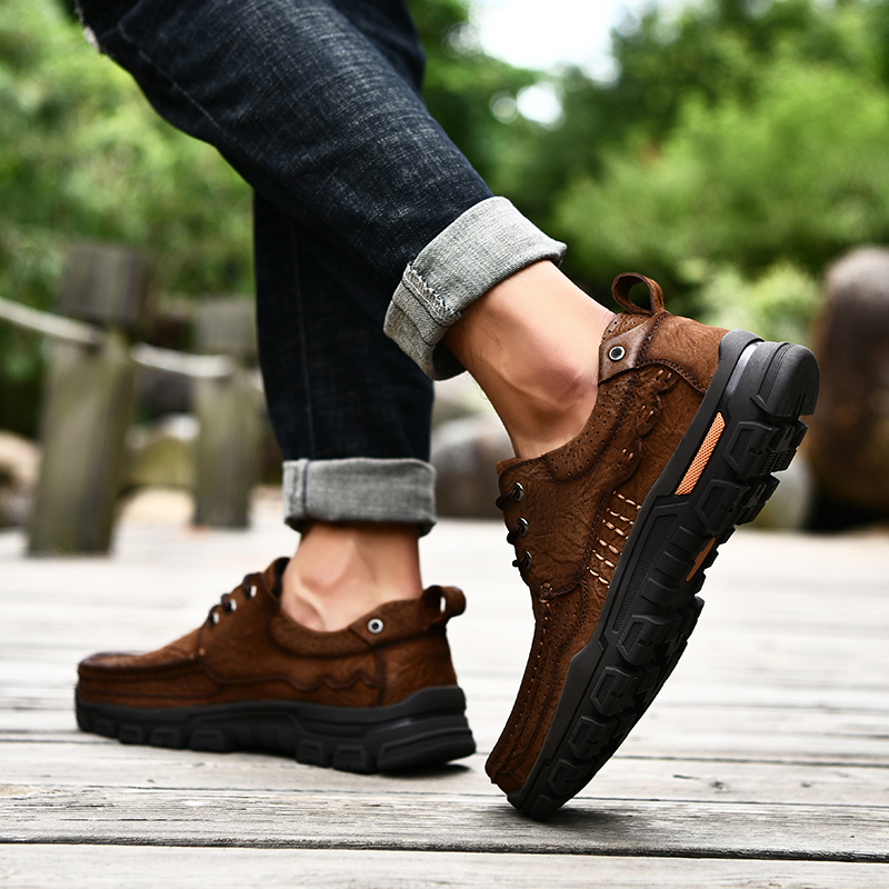 SocNoDn Luxury Men's Fashion Casual Genuine Leather Low-top Boots Men Climbing Hiking Sneakers Shoes