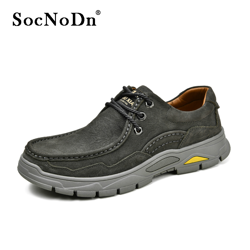 SocNoDn Luxury Men's Fashion Casual Genuine Leather Low-top Boots Men Climbing Hiking Sneakers Shoes