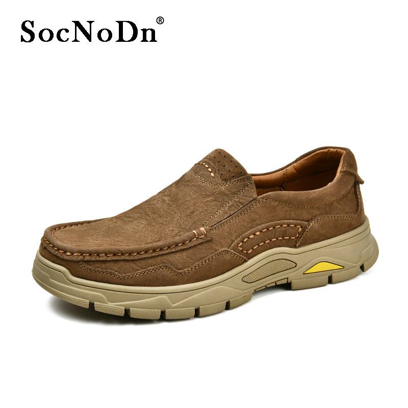 SocNoDn Luxury Men's Fashion Casual Genuine Leather Loafers Boots Men Climbing Hiking Sneakers Shoes