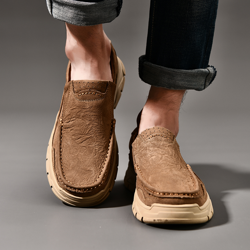 SocNoDn Luxury Men's Fashion Casual Genuine Leather Loafers Boots Men Climbing Hiking Sneakers Shoes