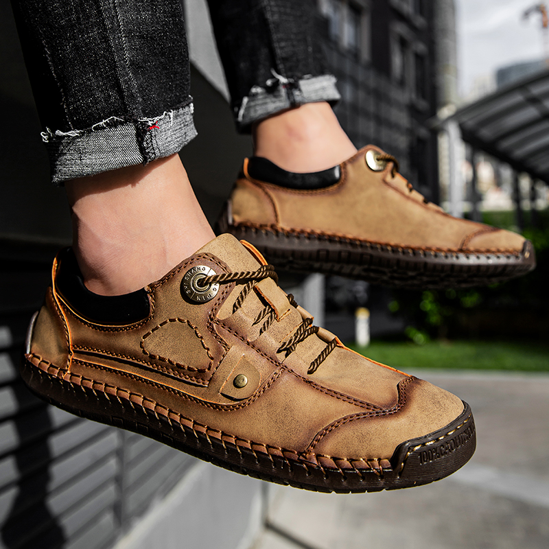 SocNoDn Men's Fashion Casual Quality Leather Low-top Boots Men Climbing Hiking Sneakers Shoes Luxury