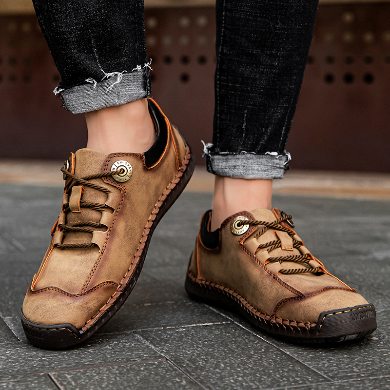 SocNoDn Men's Fashion Casual Quality Leather Low-top Boots Men Climbing Hiking Sneakers Shoes Luxury