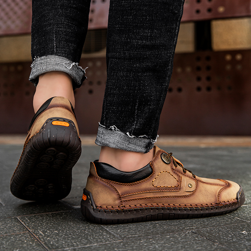 SocNoDn Men's Fashion Casual Quality Leather Low-top Boots Men Climbing Hiking Sneakers Shoes Luxury