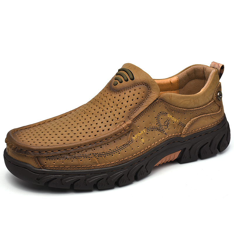 SocNoDn Luxury Men&apos;s Fashion Hollow Genuine Leather Shoes Loafers Men Casual Hiking Sneakers Boots