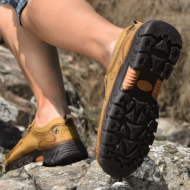 SocNoDn Luxury Men&apos;s Fashion Hollow Genuine Leather Shoes Loafers Men Casual Hiking Sneakers Boots