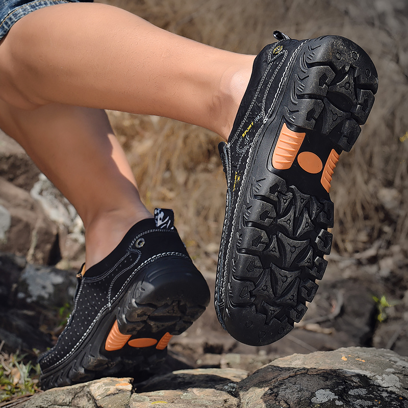 SocNoDn Luxury Men&apos;s Fashion Hollow Genuine Leather Shoes Loafers Men Casual Hiking Sneakers Boots