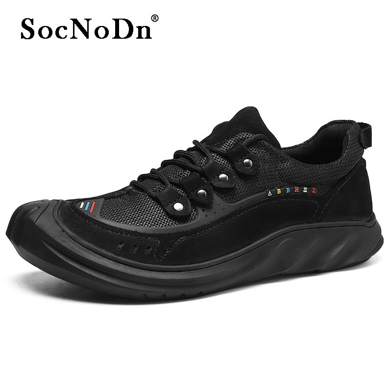 SocNoDn Men's Luxury Fashion Casual Genuine Leather Low-top Boots Men Hiking Worker Sneakers Shoes