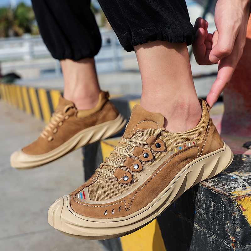 SocNoDn Men's Luxury Fashion Casual Genuine Leather Low-top Boots Men Hiking Worker Sneakers Shoes