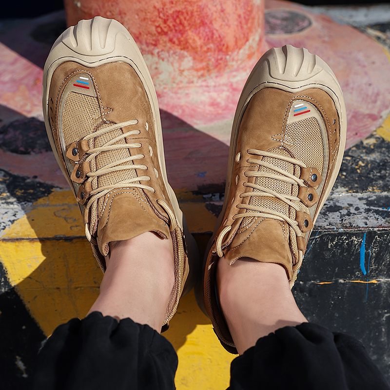 SocNoDn Men's Luxury Fashion Casual Genuine Leather Low-top Boots Men Hiking Worker Sneakers Shoes