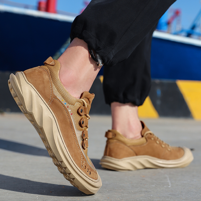 SocNoDn Men's Luxury Fashion Casual Genuine Leather Low-top Boots Men Hiking Worker Sneakers Shoes