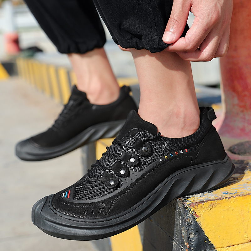 SocNoDn Men's Luxury Fashion Casual Genuine Leather Low-top Boots Men Hiking Worker Sneakers Shoes