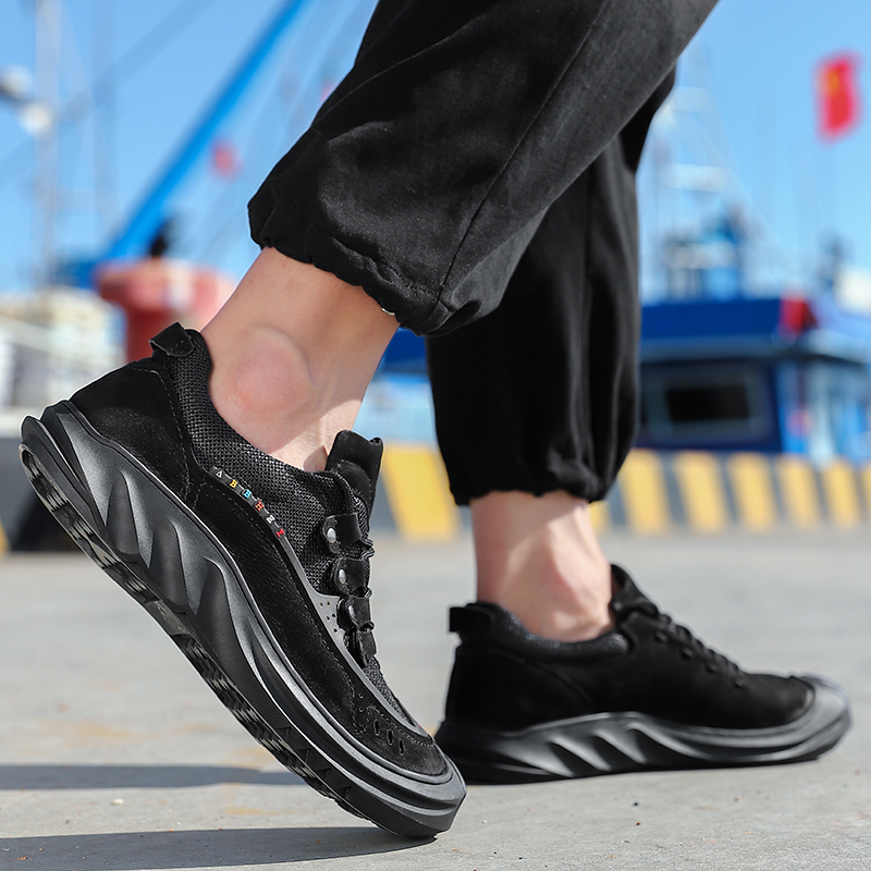 SocNoDn Men's Luxury Fashion Casual Genuine Leather Low-top Boots Men Hiking Worker Sneakers Shoes