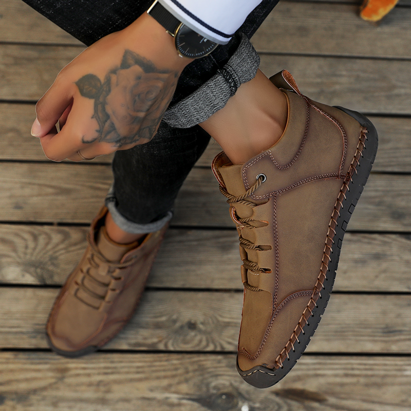 SocNoDn Men's Fashion Casual Quality-Leather Ankle Boots Men Climbing Hiking High-top Sneakers Shoes