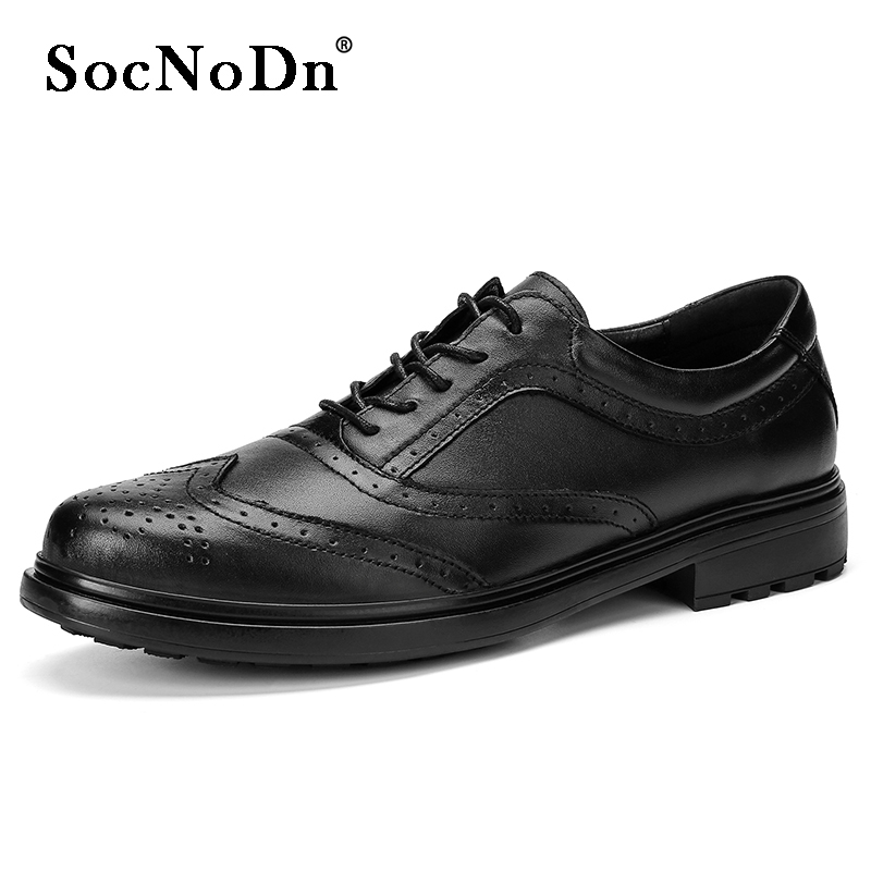 SocNoDn Mens Fashion Dress Casual Formal Genuine Leather Luxury Wedding Office Worker Brogue Walking Laces Shoes