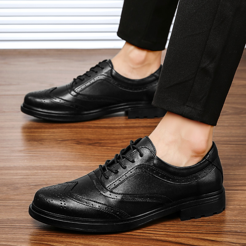 SocNoDn Mens Fashion Dress Casual Formal Genuine Leather Luxury Wedding Office Worker Brogue Walking Laces Shoes