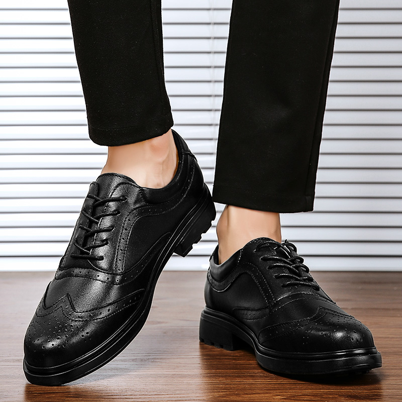 SocNoDn Mens Fashion Dress Casual Formal Genuine Leather Luxury Wedding Office Worker Brogue Walking Laces Shoes