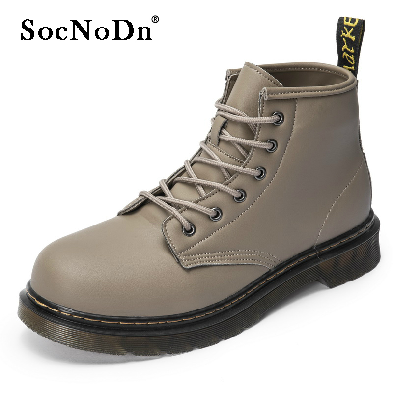 SocNoDn Men&apos;s Fashion Casual Leather Men Climbing Hiking Dr Martens High-top Shoes Ankle Boots