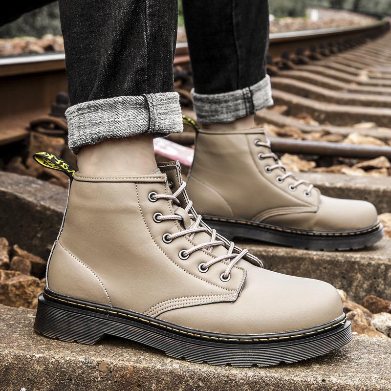 SocNoDn Men&apos;s Fashion Casual Leather Men Climbing Hiking Dr Martens High-top Shoes Ankle Boots