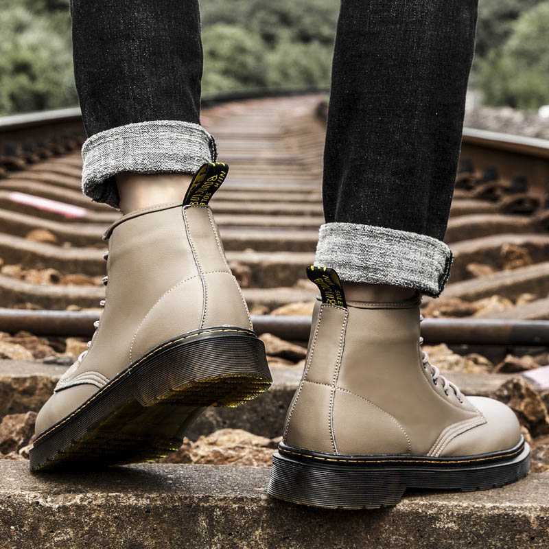 SocNoDn Men&apos;s Fashion Casual Leather Men Climbing Hiking Dr Martens High-top Shoes Ankle Boots