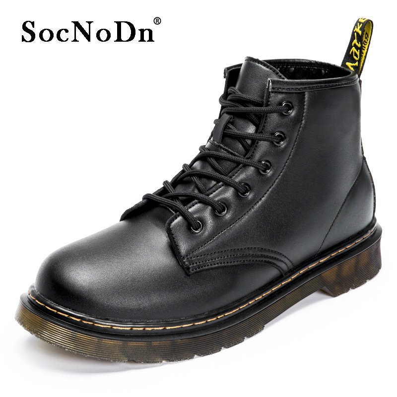 SocNoDn Men&apos;s Fashion Casual Leather Men Climbing Hiking Dr Martens High-top Shoes Ankle Boots
