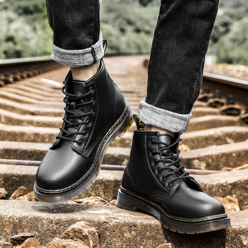 SocNoDn Men&apos;s Fashion Casual Leather Men Climbing Hiking Dr Martens High-top Shoes Ankle Boots