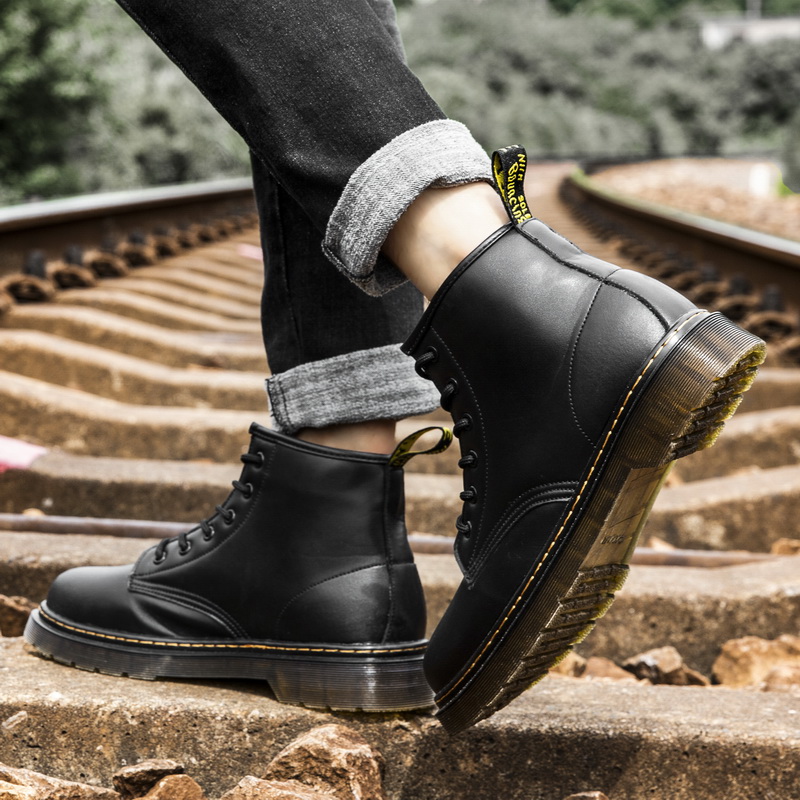 SocNoDn Men&apos;s Fashion Casual Leather Men Climbing Hiking Dr Martens High-top Shoes Ankle Boots
