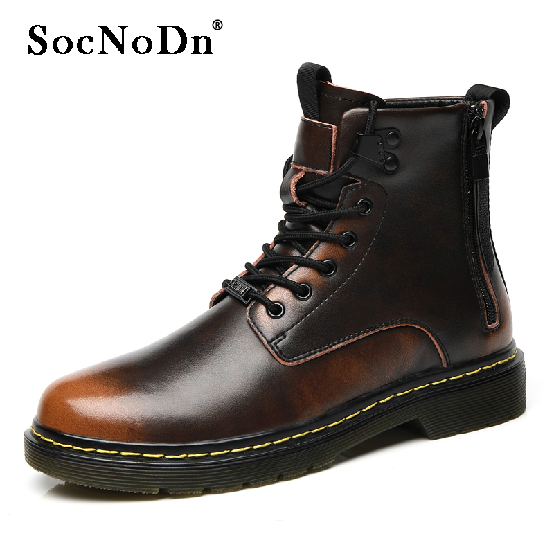 SocNoDn Men&apos;s Women&apos;s Unisex Casual Genuine Leather Ankle Boots Men Hiking High-top Dr Martens Shoes