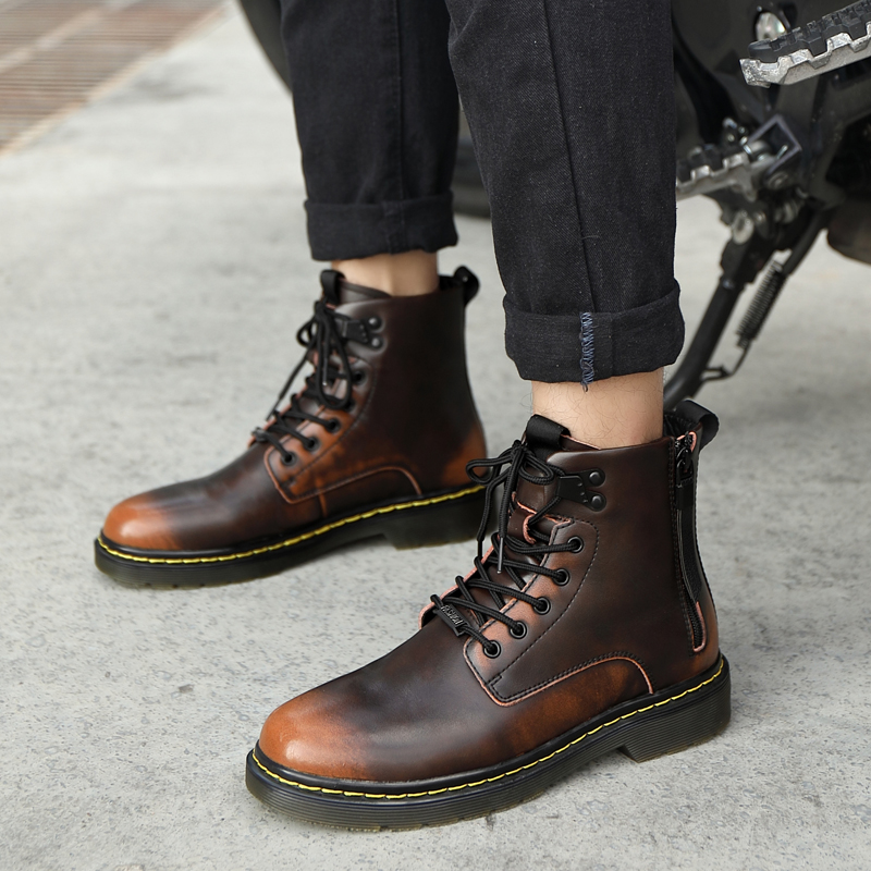 SocNoDn Men&apos;s Women&apos;s Unisex Casual Genuine Leather Ankle Boots Men Hiking High-top Dr Martens Shoes