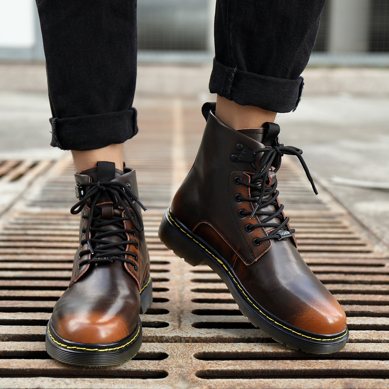 SocNoDn Men&apos;s Women&apos;s Unisex Casual Genuine Leather Ankle Boots Men Hiking High-top Dr Martens Shoes