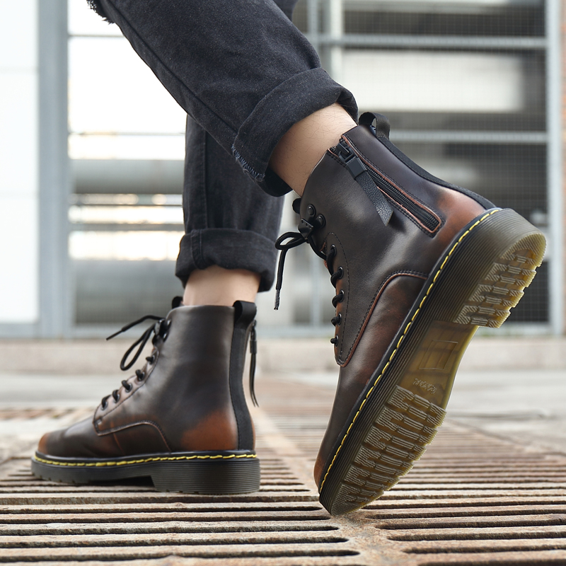 SocNoDn Men&apos;s Women&apos;s Unisex Casual Genuine Leather Ankle Boots Men Hiking High-top Dr Martens Shoes