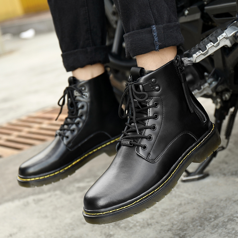 SocNoDn Men&apos;s Women&apos;s Unisex Casual Genuine Leather Ankle Boots Men Hiking High-top Dr Martens Shoes