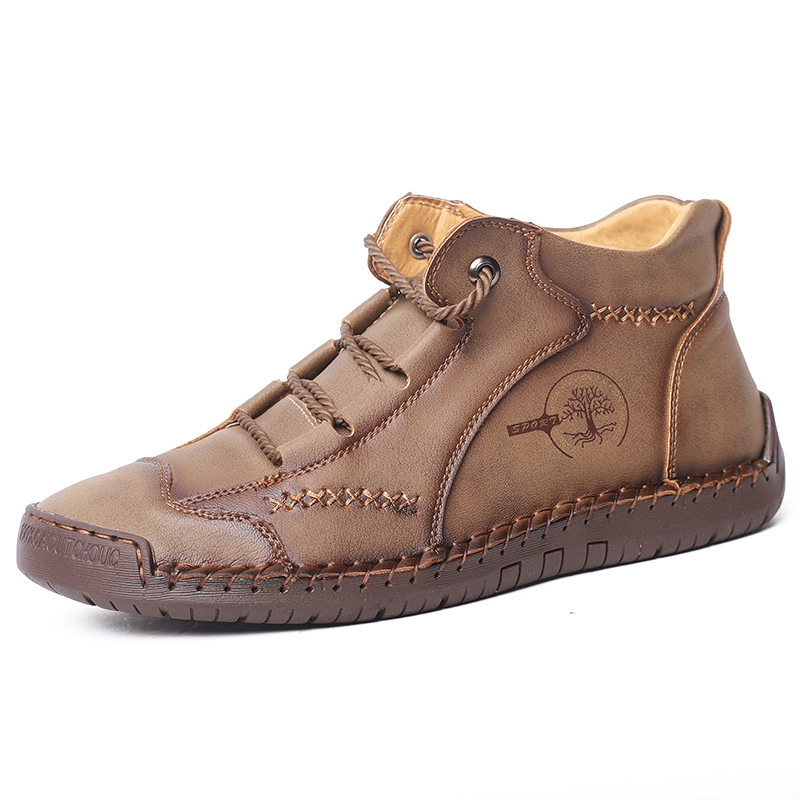 SocNoDn Men's Fashion Casual Quality-Leather Ankle Boots Men Climbing Hiking High-top Shoes Sneakers