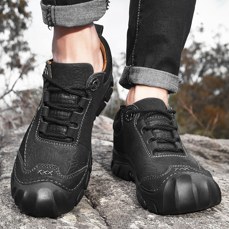 SocNoDn Men&apos;s Fashion Casual Luxury Leather Men Hiking Climbing Worker Low-top Boots Sneakers Shoes