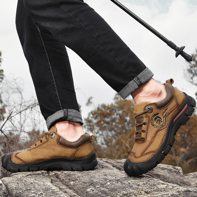 SocNoDn Men&apos;s Fashion Casual Luxury Leather Men Hiking Climbing Worker Low-top Boots Sneakers Shoes