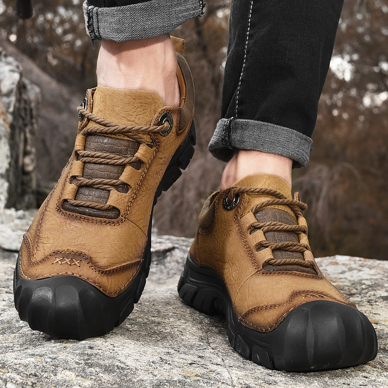 SocNoDn Men&apos;s Fashion Casual Luxury Leather Men Hiking Climbing Worker Low-top Boots Sneakers Shoes