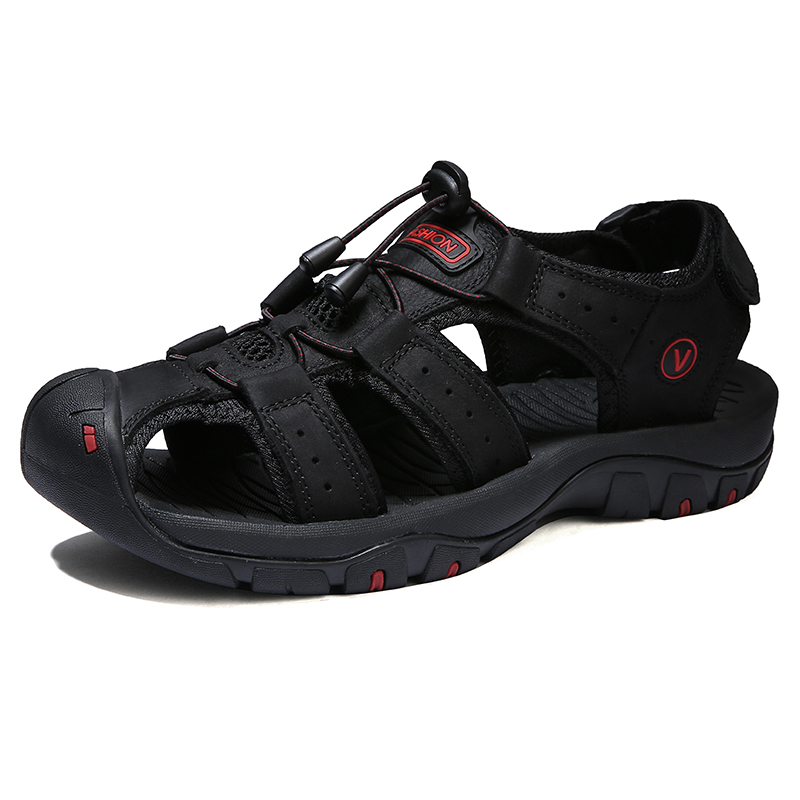 SocNoDn Men Luxury Casual Fashion Genuine Leather Sandals Hiking Shoes Slippers Sandals Durable