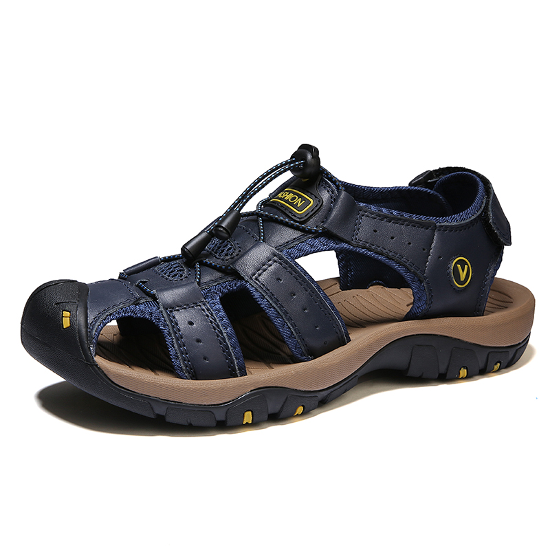 SocNoDn Men Luxury Casual Fashion Genuine Leather Sandals Hiking Shoes Slippers Sandals Durable